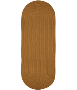 Rhody Solid Poly New Gold S036 2 ft. X 8 ft. Oval Runner Braided Rug