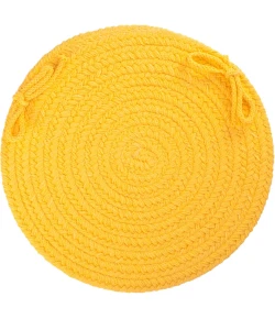 Rhody Solid Poly Daffodil S041 15 in. X 15 in. Chair Pad Set-of-4 Braided Rug