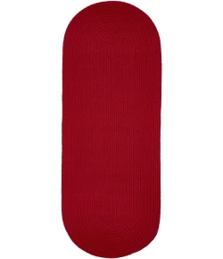 Rhody Solid Poly Brilliant Red S045 2 ft. X 8 ft. Oval Runner Braided Rug