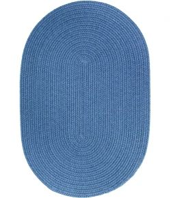 Rhody Solid Poly French Blue S052 5 ft. X 8 ft. Oval Braided Rug