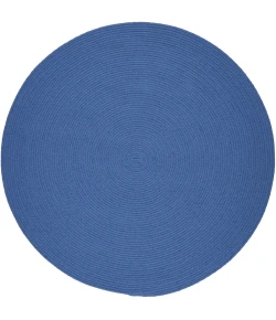 Rhody Solid Poly French Blue S052 4 ft. X 4 ft. Round Braided Rug