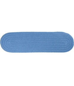 Rhody Solid Poly French Blue S052 8 in. X 28 in. Stair Tread Set-of-13 Braided Rug