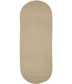 Rhody Solid Wool Sand S100 2 ft. X 6 ft. Oval Runner Braided Rug