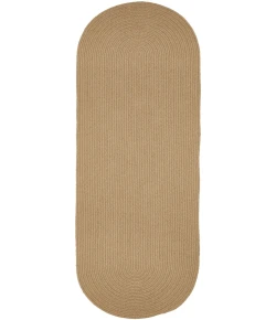 Rhody Solid Wool Wheat S101 2 ft. X 4 ft. Oval Runner Braided Rug