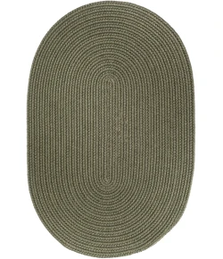 Rhody Solid Wool Moss Green S111 2 ft. X 3 ft. Oval Braided Rug