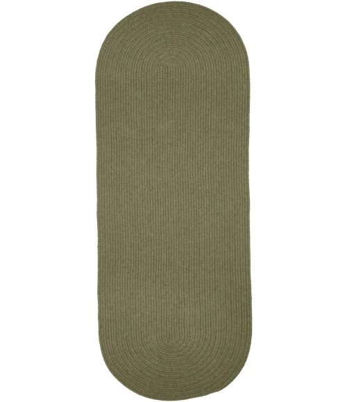 Rhody Solid Wool Moss Green S111 2 ft. X 8 ft. Oval Runner Rug