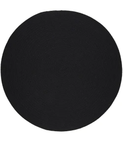 Rhody Solid Wool Black S112 4 ft. X 4 ft. Round Braided Rug