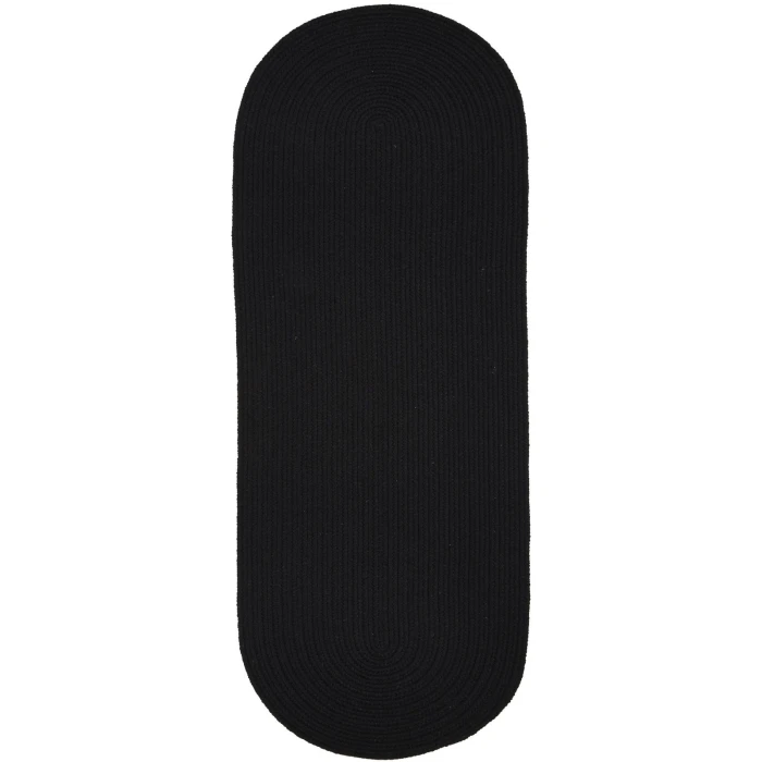 Rhody Solid Wool Black S112 2 ft. X 6 ft. Oval Runner Rug