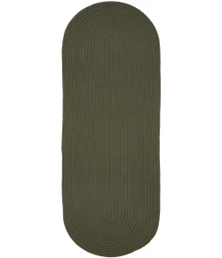 Rhody Solid Wool Dk. Sage S129 2 ft. X 8 ft. Oval Runner Braided Rug
