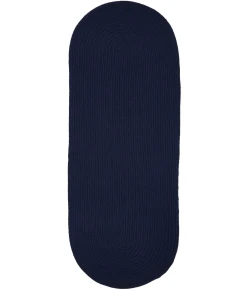 Rhody Solid Wool Navy S156 2 ft. X 8 ft. Oval Runner Braided Rug