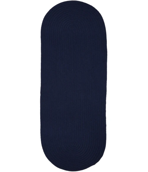 Rhody Solid Wool Navy S156 2 ft. X 8 ft. Oval Runner Rug