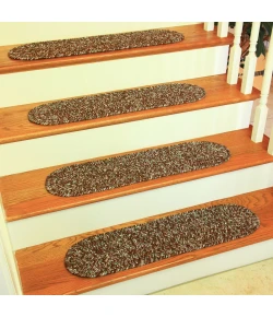 Rhody Sandi Brown SA38 8 in. X 28 in. Stair Tread Set-of-4 Braided Rug
