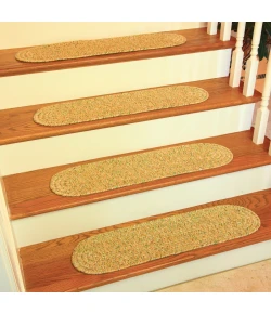 Rhody Sandi Oatmeal SA58 8 in. X 28 in. Stair Tread Set-of-13 Braided Rug