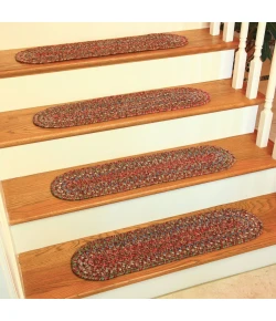 Rhody Sophia Burgundy Red SO45 8 in. X 28 in. Stair Tread Set-of-4 Braided Rug