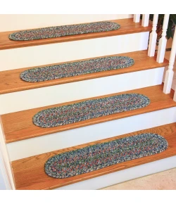 Rhody Sophia Denim Blue SO95 8 in. X 28 in. Stair Tread Set-of-4 Braided Rug