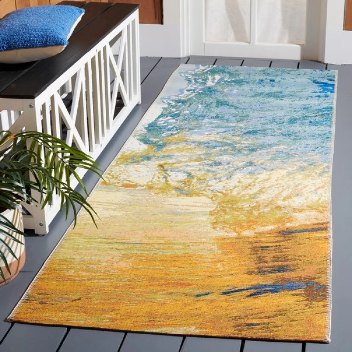 Safavieh Barbados BAR510 Blue / Gold 2'-8" X 8' Runner Area Rug