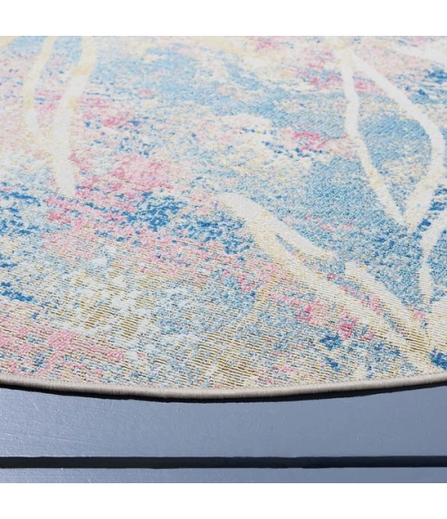 Safavieh Barbados BAR512 Light Blue / Ivory 6'-6" X 6'-6" Round Area Rug