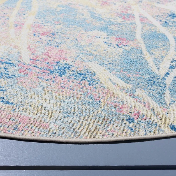 Safavieh Barbados BAR512 Light Blue / Ivory 6'-6" X 6'-6" Round Area Rug
