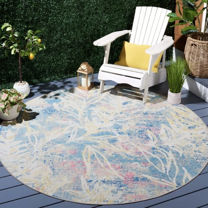 Safavieh Barbados BAR512 Light Blue / Ivory 6'-6" X 6'-6" Round Area Rug