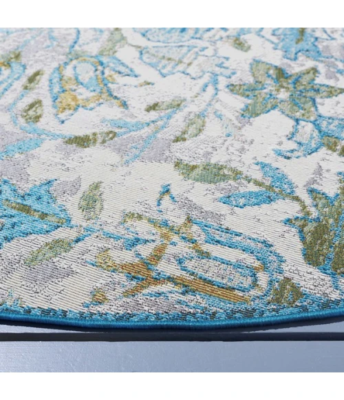 Safavieh Barbados BAR513 Ivory / Light Blue 6'-6" X 6'-6" Round Area Rug