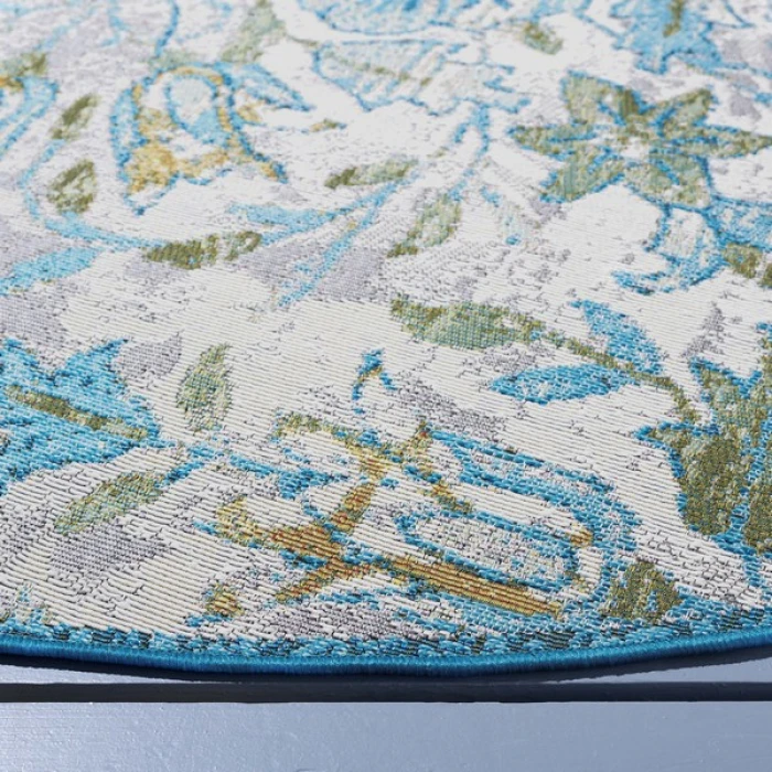 Safavieh Barbados BAR513 Ivory / Light Blue 6'-6" X 6'-6" Round Area Rug