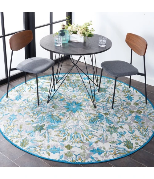 Safavieh Barbados BAR513 Ivory / Light Blue 6'-6" X 6'-6" Round Area Rug