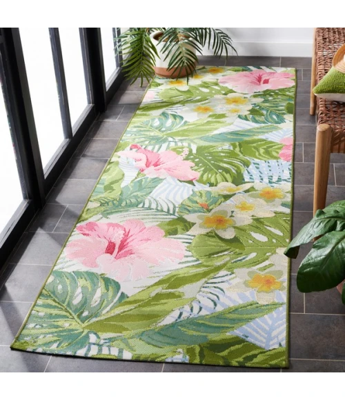 Safavieh Barbados BAR516 Green / Pink 2'-8" X 8' Runner Area Rug