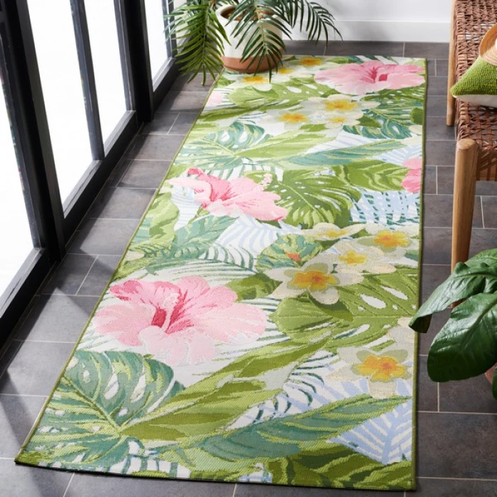 Safavieh Barbados BAR516 Green / Pink 2'-8" X 8' Runner Area Rug