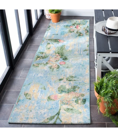 Safavieh Barbados BAR522 Light Blue / Green 2'-8" x 10'-5" Runner Area Rug