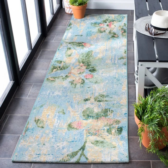 Safavieh Barbados BAR522 Light Blue / Green 2'-8" X 8' Runner Area Rug