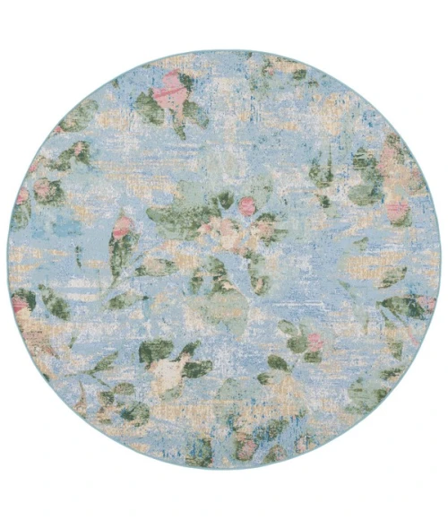 Safavieh Barbados BAR522 Light Blue / Green 6'-6" X 6'-6" Round Area Rug