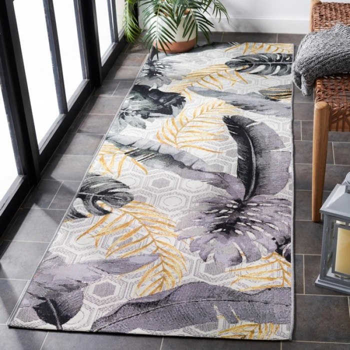 Safavieh Barbados BAR524 Grey / Gold 2'-8" x 10'-5" Runner Area Rug