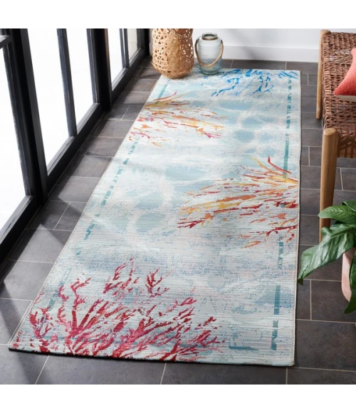 Safavieh Barbados BAR535 Teal / White 2'-8" X 8' Runner Area Rug