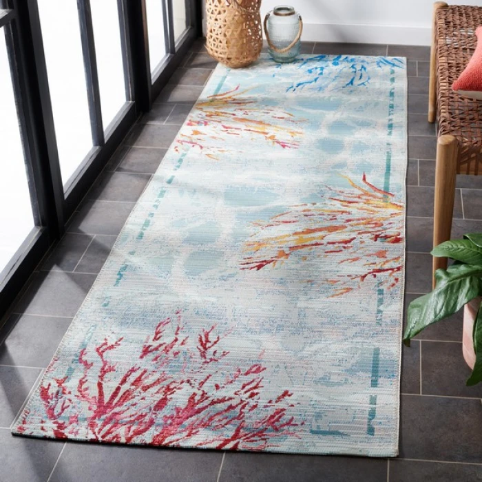 Safavieh Barbados BAR535 Teal / White 2'-8" X 8' Runner Area Rug
