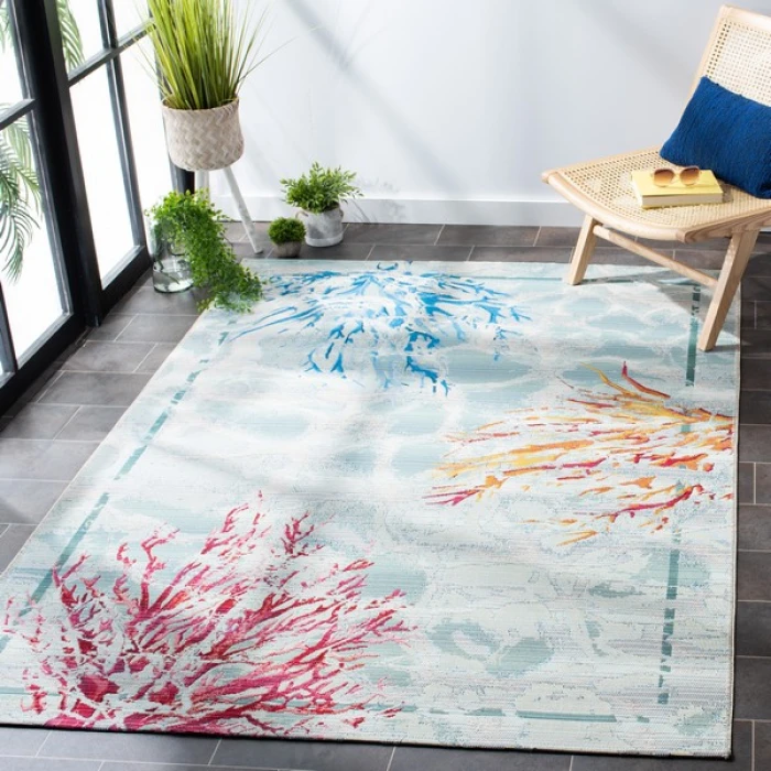 Safavieh Barbados BAR535 Teal / White 9'-10" x 12'-5" Rectangle Area Rug