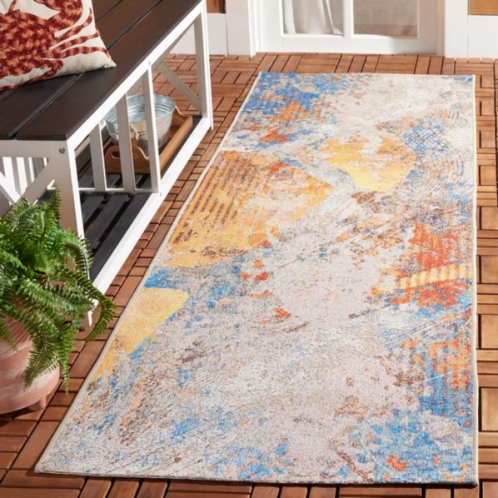 Safavieh Barbados BAR536 Blue / Rust 2'-8" X 8' Runner Area Rug