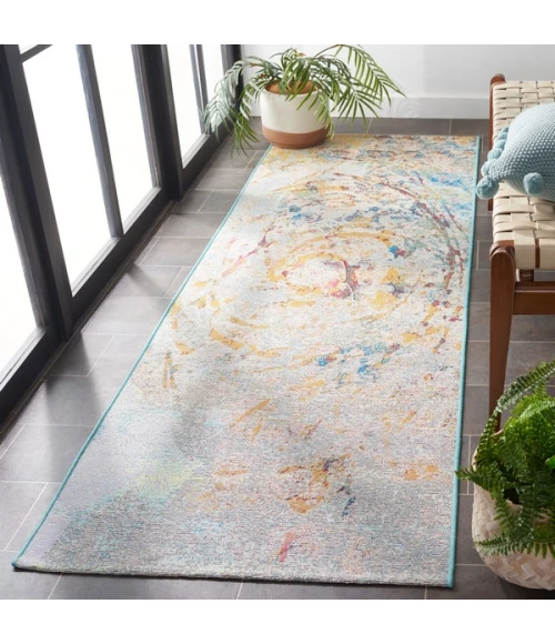 Safavieh Barbados BAR538 Light Blue / Yellow Rust 2'-8" X 8' Runner Area Rug