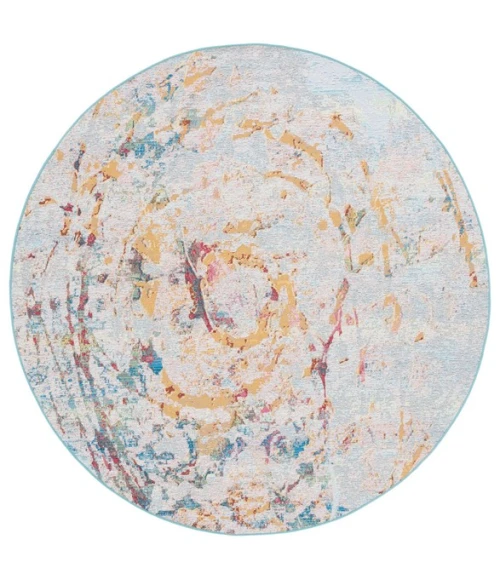 Safavieh Barbados BAR538 Light Blue / Yellow Rust 6'-6" X 6'-6" Round Area Rug