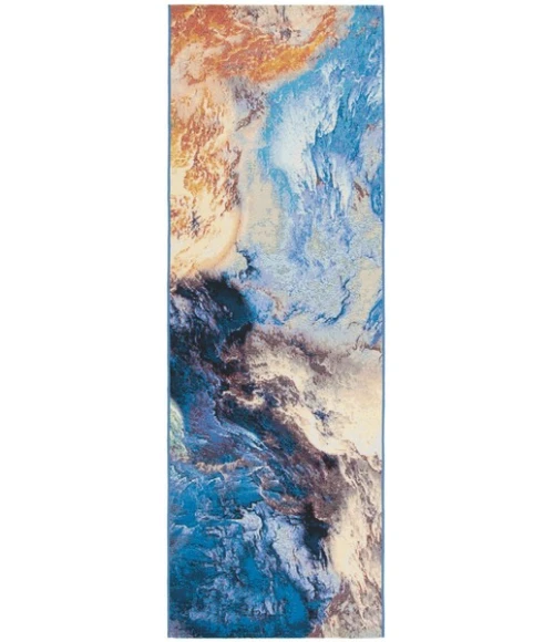 Safavieh Barbados BAR540 Blue / Rust Gold 2'-8" X 8' Runner Area Rug
