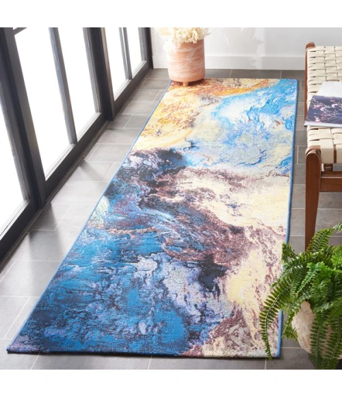 Safavieh Barbados BAR540 Blue / Rust Gold 2'-8" X 8' Runner Area Rug