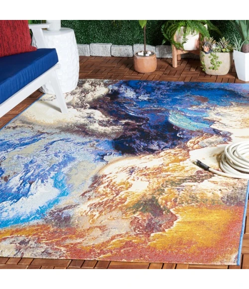 Safavieh Barbados BAR540 Blue / Rust Gold 5'-3" X 7'-6" Rectangle Area Rug