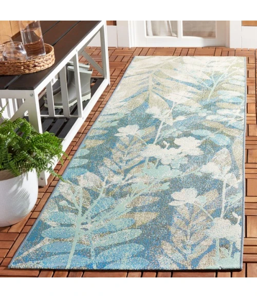 Safavieh Barbados BAR541 Blue Green / Ivory 2'-8" X 8' Runner Area Rug