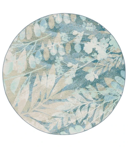Safavieh Barbados BAR541 Blue Green / Ivory 6'-6" X 6'-6" Round Area Rug