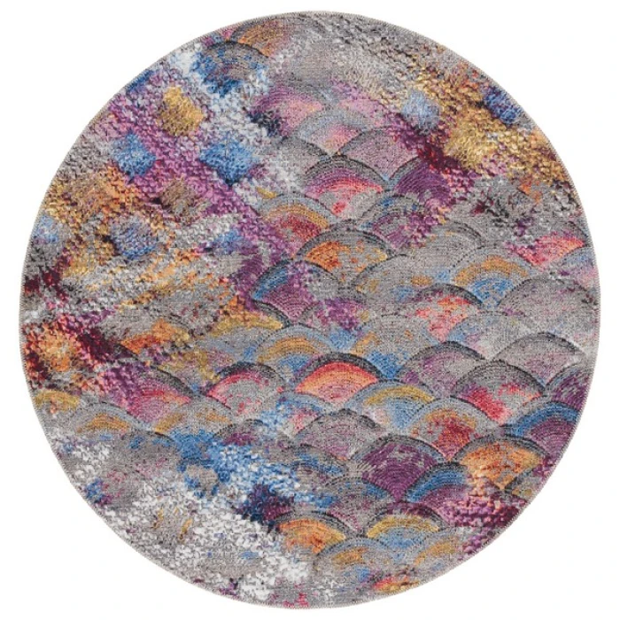 Safavieh Barbados BAR547 Grey Purple / Blue Gold 6'-6" X 6'-6" Round Area Rug