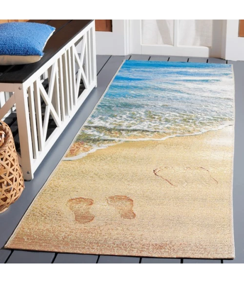 Safavieh Barbados BAR550 Gold / Blue 2'-8" x 10'-5" Runner Area Rug