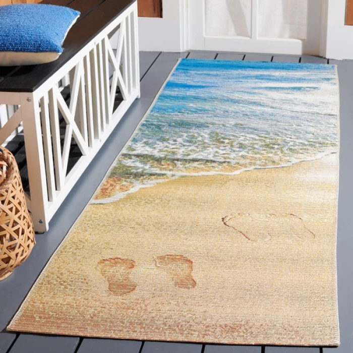 Safavieh Barbados BAR550 Gold / Blue 2'-8" x 10'-5" Runner Area Rug