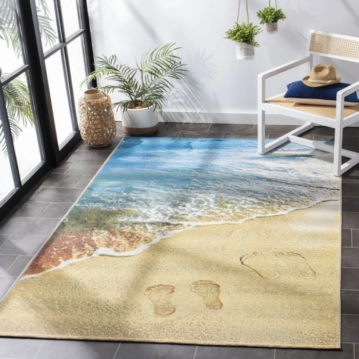 Safavieh Barbados BAR550 Gold / Blue 4' X 6' Rectangle Area Rug