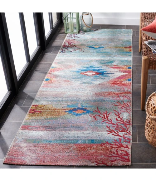 Safavieh Barbados BAR554 Light Blue / Pink 2'-8" x 10'-5" Runner Area Rug