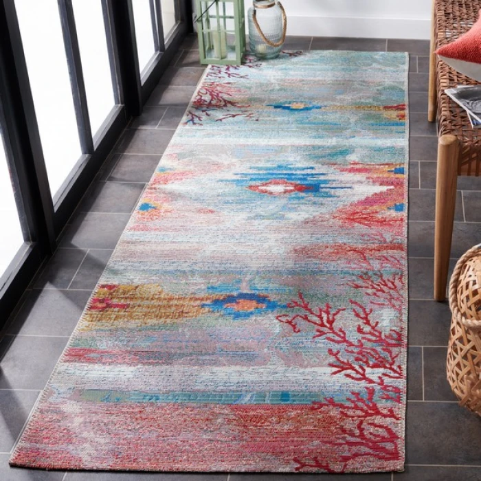 Safavieh Barbados BAR554 Light Blue / Pink 2'-8" X 8' Runner Area Rug