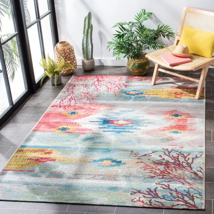Safavieh Barbados BAR554 Light Blue / Pink 9'-10" x 12'-5" Rectangle Area Rug